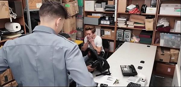  YoungPerps - Cute Boy Caught Stealing Cell Phones Gets Fucked By Two Guards
